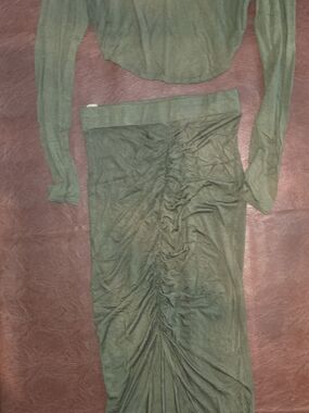 Olive Green Ruched Skirt Set - Women's Two-Piece